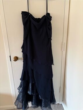 Obsessions Couture Navy Strapless Tiered Chiffon Gown size 16
